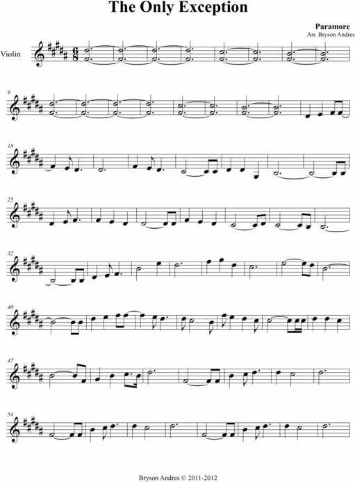 Product picture The Only Exception- Paramore VIOLIN